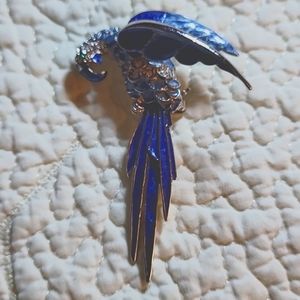 Vintage Parrot Macaw Brooch Blue Enamel